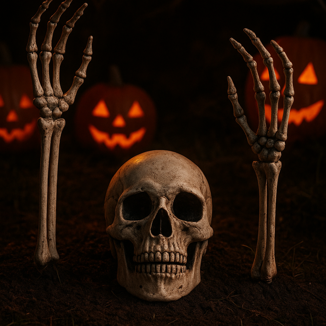 Squelette Halloween à Planter – Crâne et Bras Réalistes
