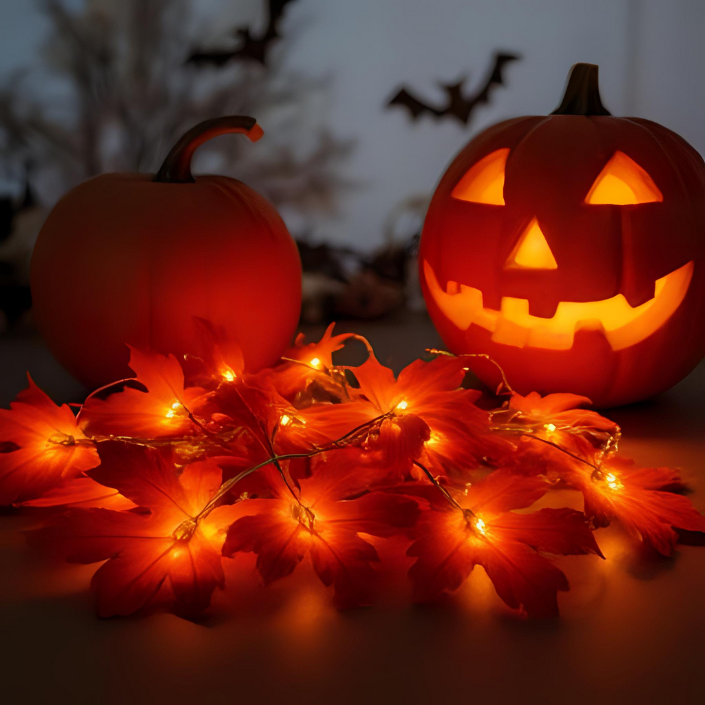Guirlande lumineuse feuilles d’érable – 20 à 40 LED, étanche, déco d’automne et Halloween