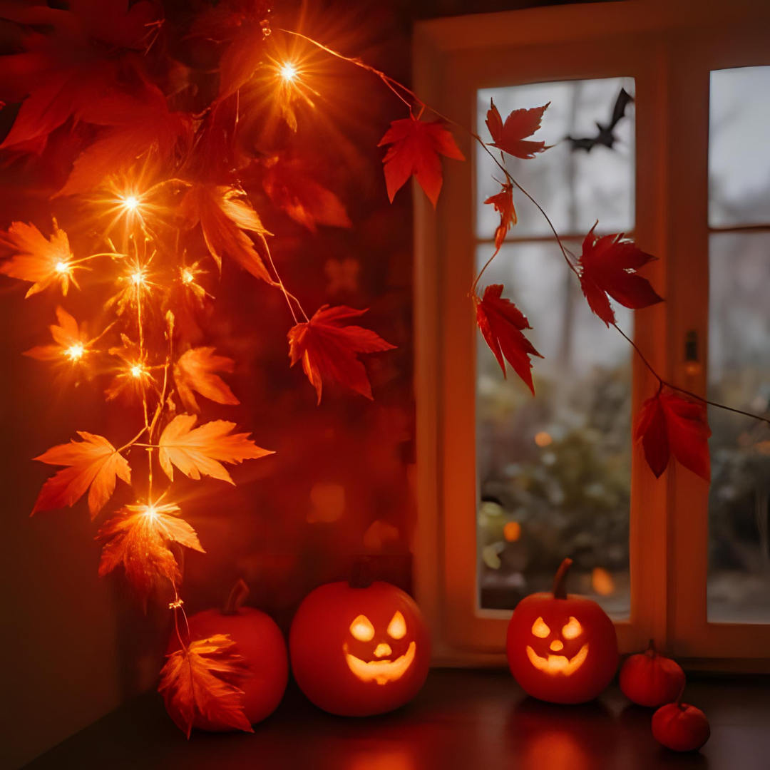 Guirlande lumineuse feuilles d’érable – 20 à 40 LED, étanche, déco d’automne et Halloween