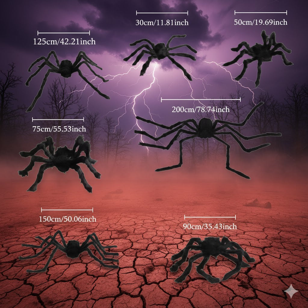 Araignée géante noire – Décoration d’Halloween réaliste de 30 à 200 cm