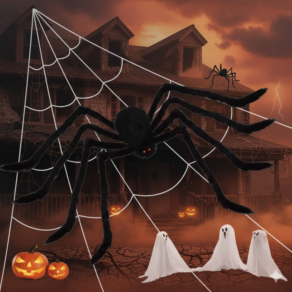 Araignée géante noire – Décoration d’Halloween réaliste de 30 à 200 cm