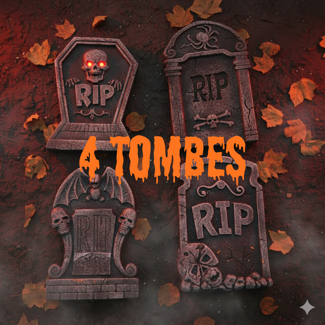 Lot de 4 Tombes Halloween Réalistes – Décoration Cimetière Effrayante
