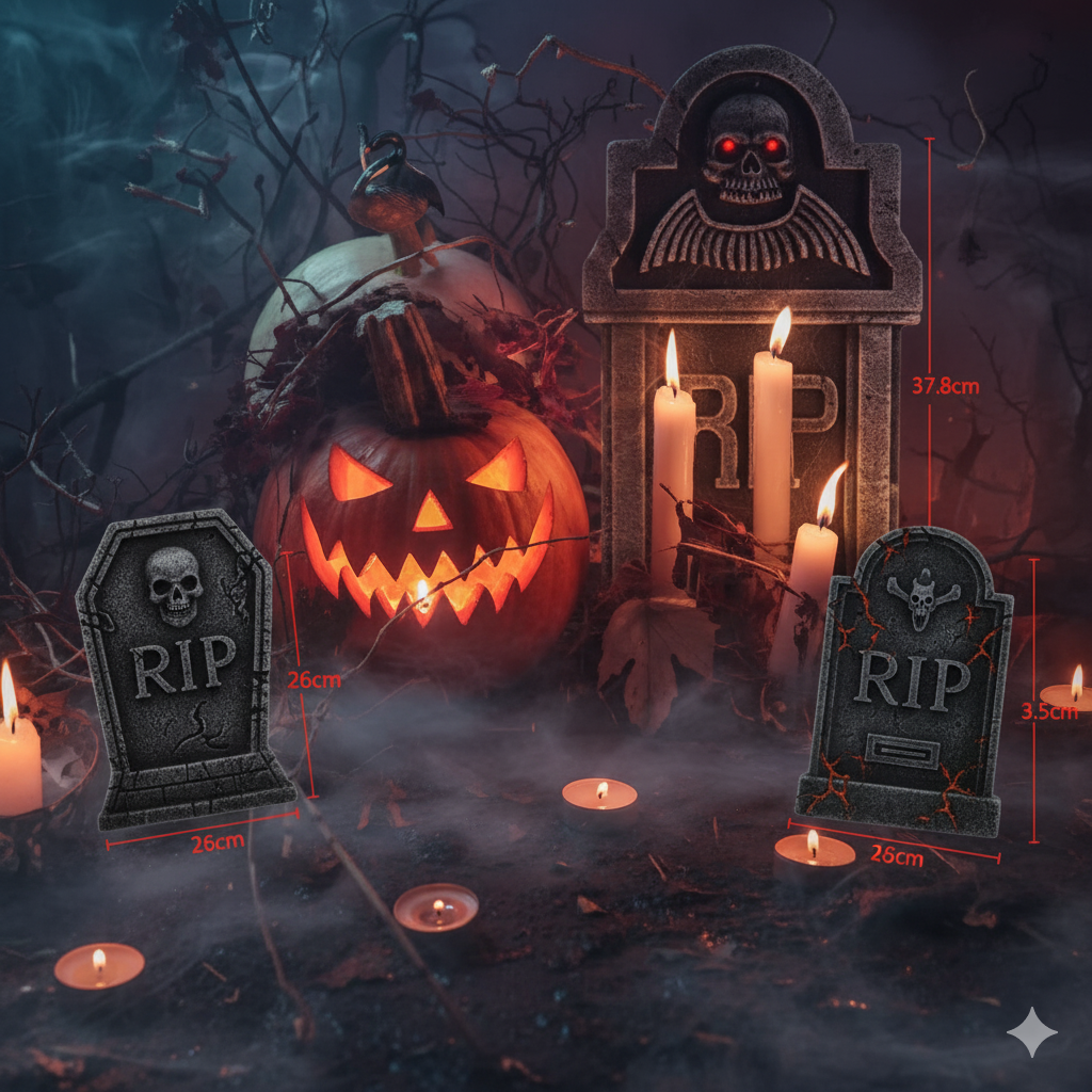 Lot de 4 Tombes Halloween Réalistes – Décoration Cimetière Effrayante