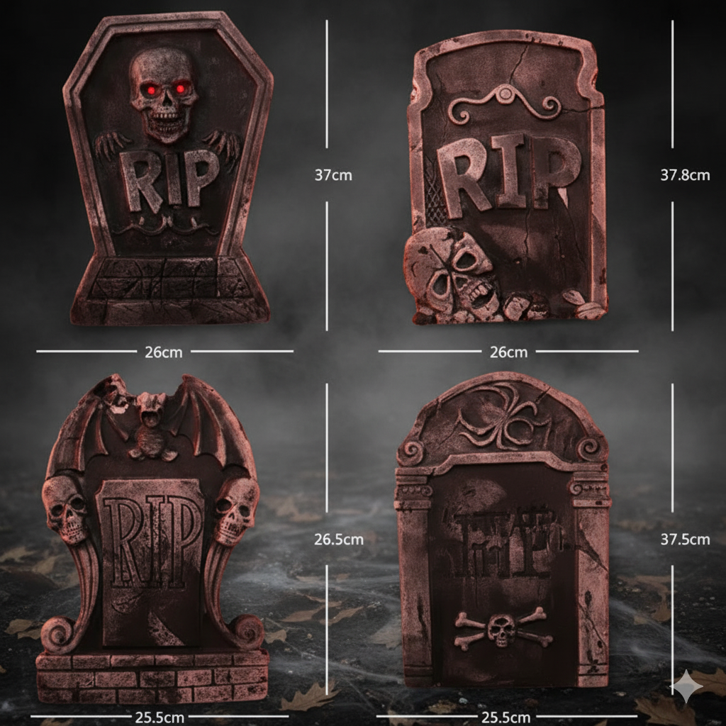 Lot de 4 Tombes Halloween Réalistes – Décoration Cimetière Effrayante