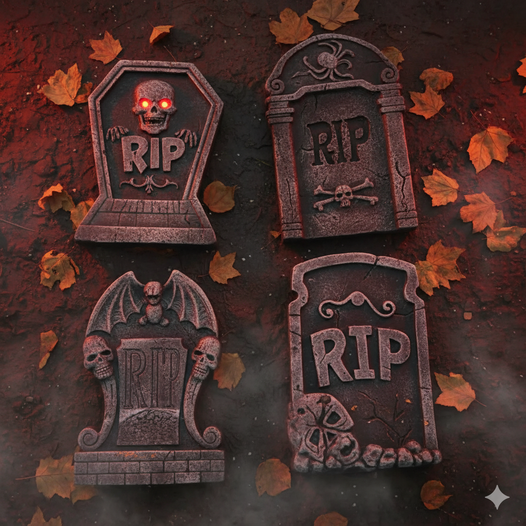 Lot de 4 Tombes Halloween Réalistes – Décoration Cimetière Effrayante