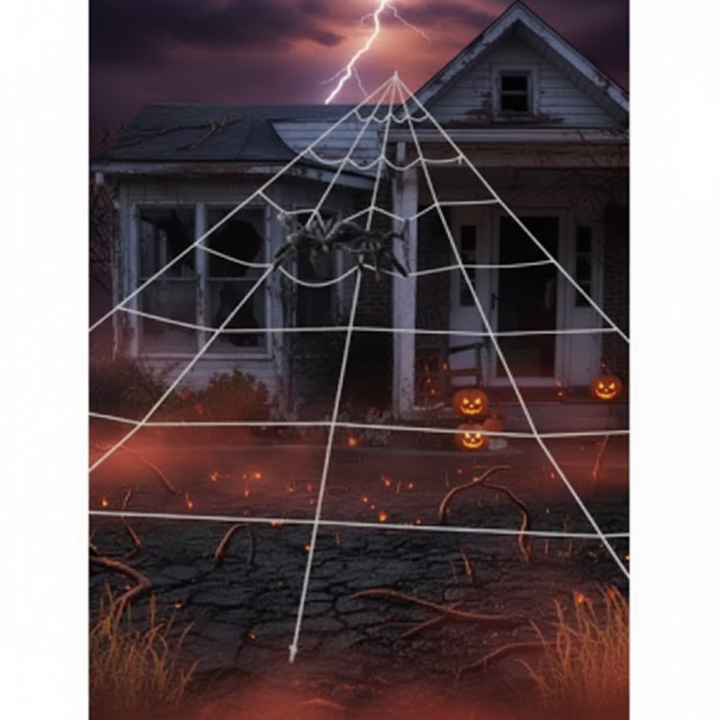 Toile d’Araignée XXL Halloween – Filet Triangulaire 7x5 m