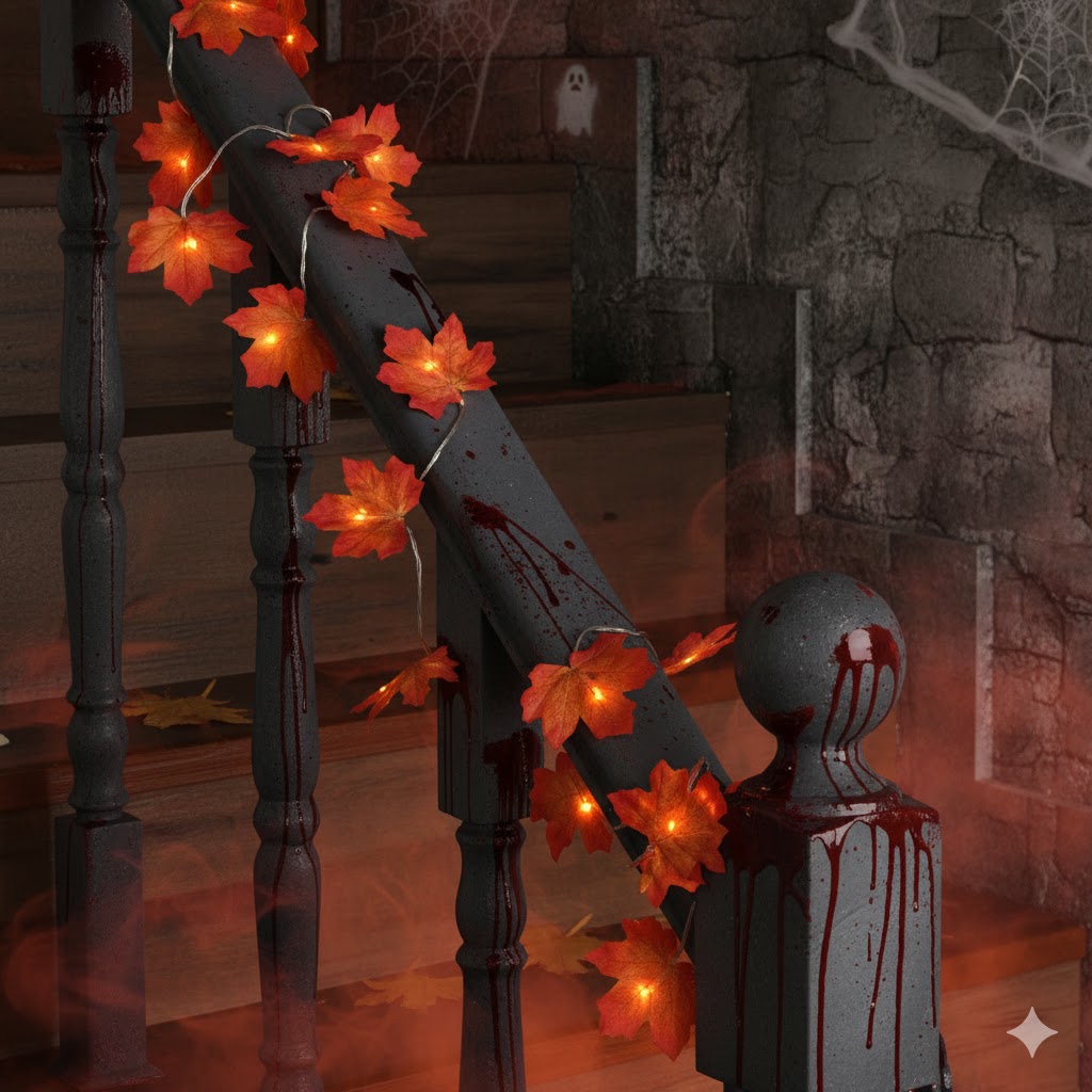 Guirlande lumineuse feuilles d’érable – 20 à 40 LED, étanche, déco d’automne et Halloween