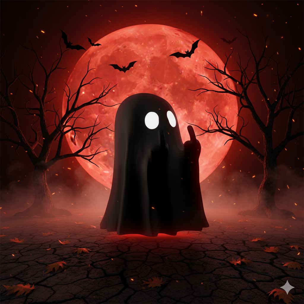 Figurine Fantôme Halloween Insolente – Fantôme Doigt d’Honneur (8 cm, Blanc ou Noir)