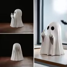 Figurine Fantôme Halloween Insolente – Fantôme Doigt d’Honneur (8 cm, Blanc ou Noir)