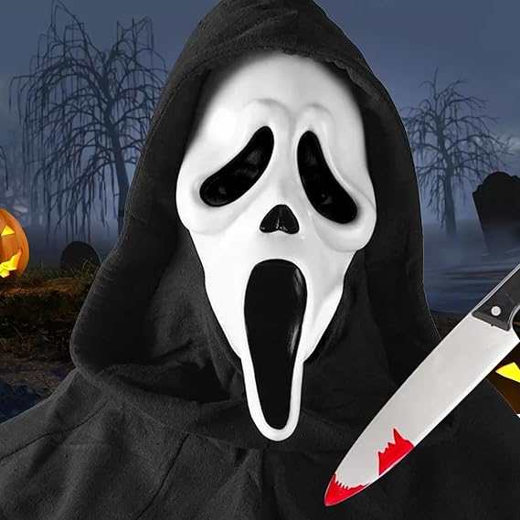 Masque Scream réaliste avec faux couteau – Déguisement Ghostface d’Halloween terrifiant