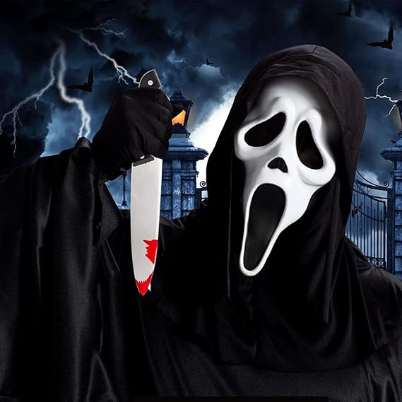 Masque Scream réaliste avec faux couteau – Déguisement Ghostface d’Halloween terrifiant