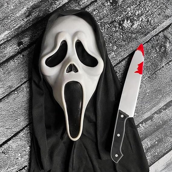 Masque Scream réaliste avec faux couteau – Déguisement Ghostface d’Halloween terrifiant