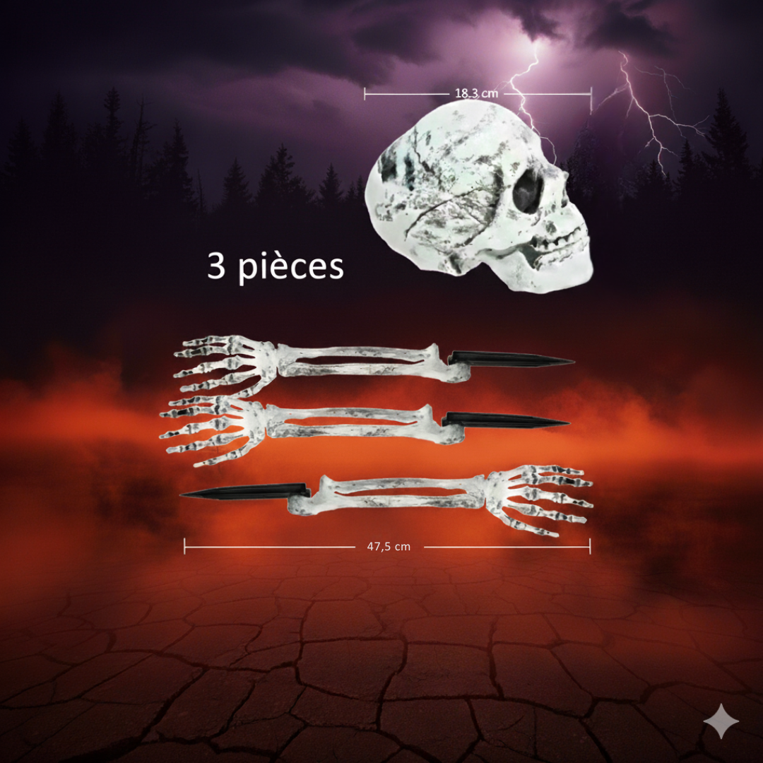 Squelette Halloween à Planter – Crâne et Bras Réalistes