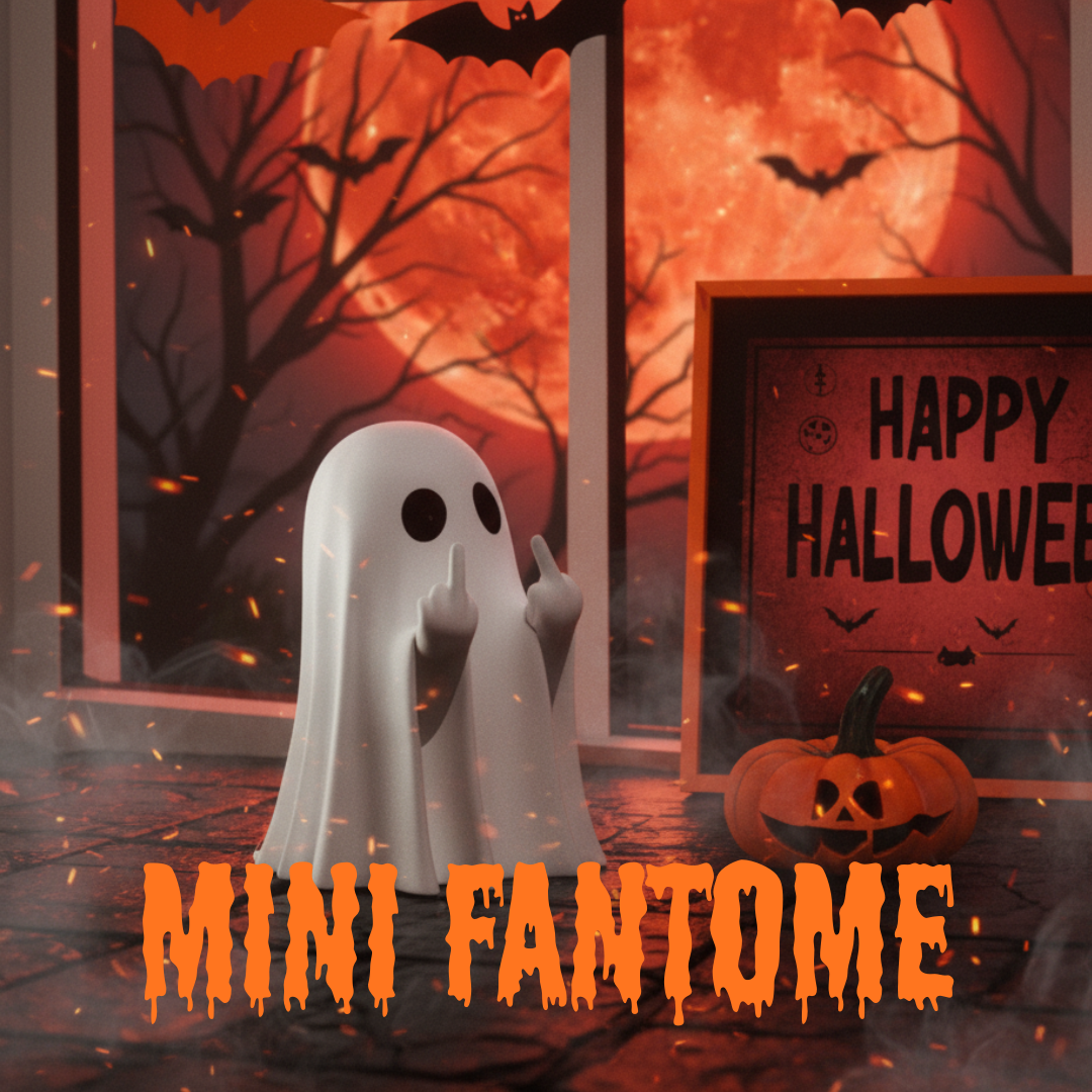 Figurine Fantôme Halloween Insolente – Fantôme Doigt d’Honneur (8 cm, Blanc ou Noir)